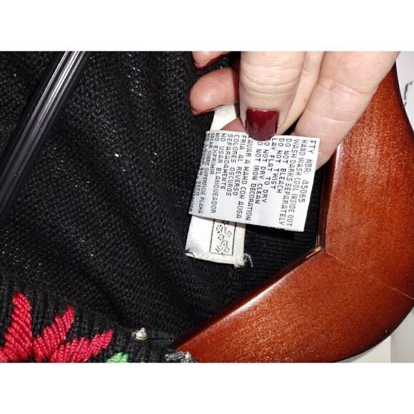 OHI Womens Cardigan Sz 2X Black Red Green Christmas Holiday‎ Sweater Cotton Vtg - Picture 10 of 13